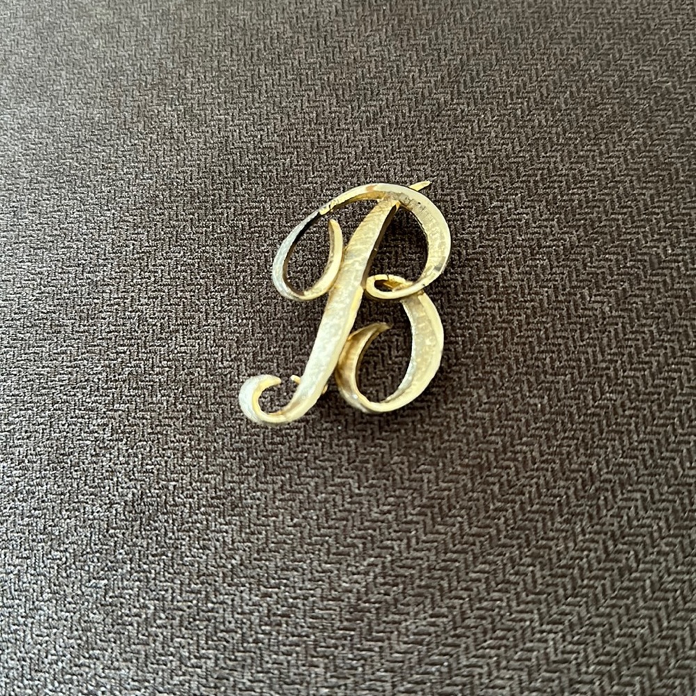 Vintage Initial Letter B Mamselle Pin Brooch Gold Tone Monogram Lapel Pin